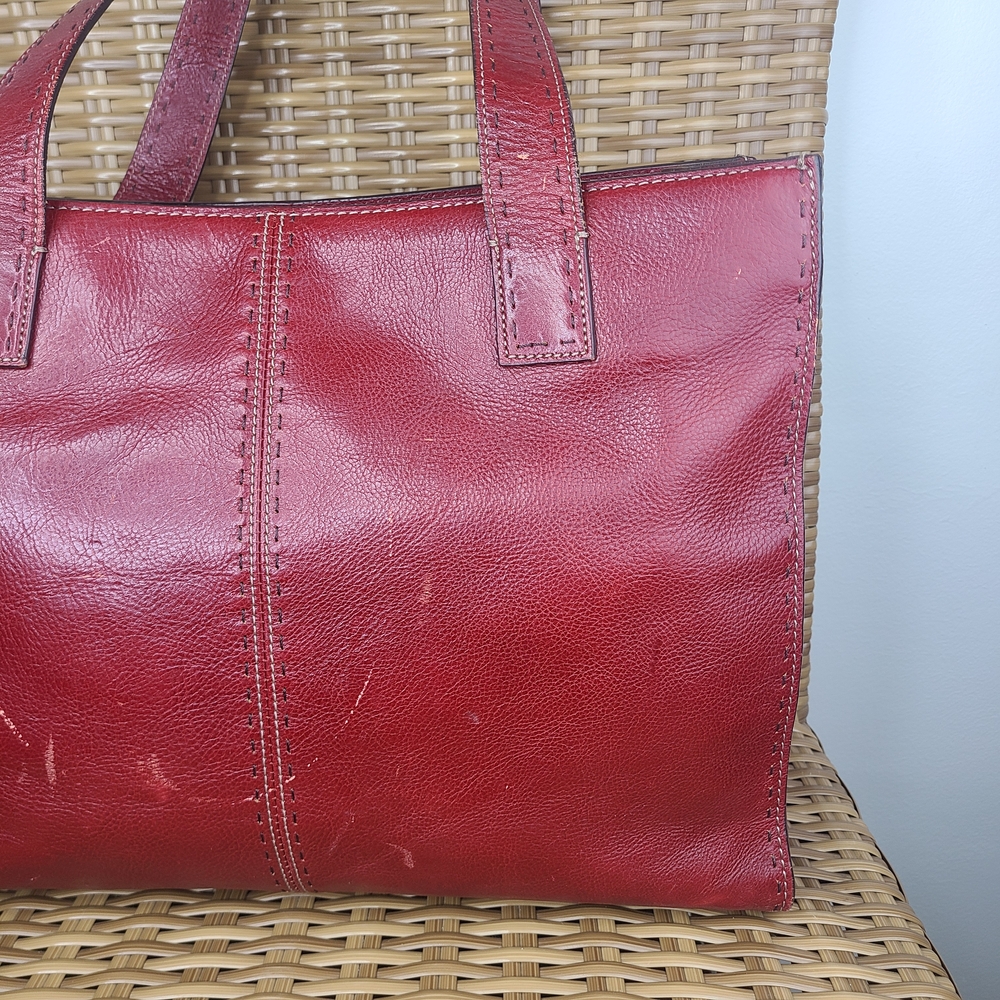 Fossil Red Leather Shoulder Tote Bag Large Vintage ZB9010 - Picture 5 of 16